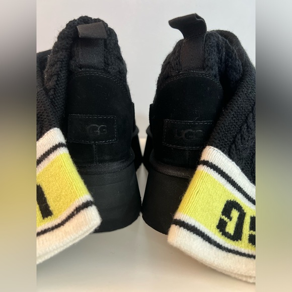 UGG Cable Sweater Letter Platform Shearling Lined Suede Boot Womens 8.5 9 40 - Picture 16 of 17